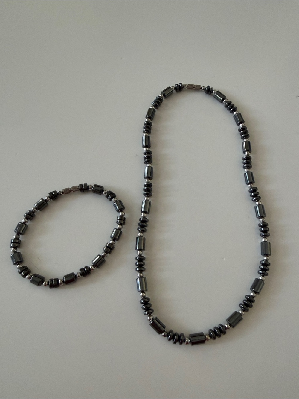 Hematite Beaded Necklace and Bracelet Set